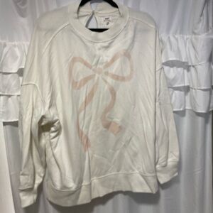 Aerie Women's White Sweatshirt with Pink Bow Design